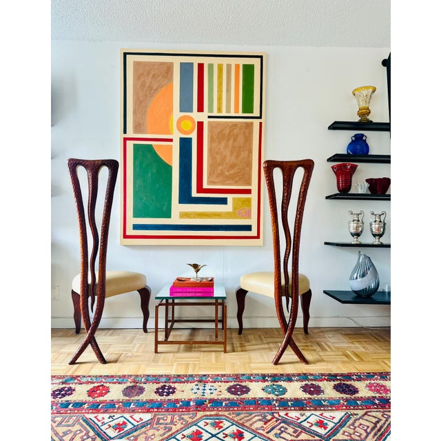 Christopher Guy Pair of 1990's Side Chairs in Mahogany With Crossed Legs and Leather Seat For Sale - Image 11 of 12