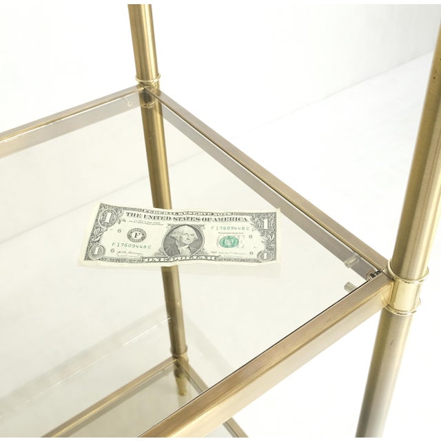 Mid 20th Century Pair Decorative Brass Smoked Glass 4 Tier Shelves Vitrines Etageres Displays For Sale - Image 5 of 14