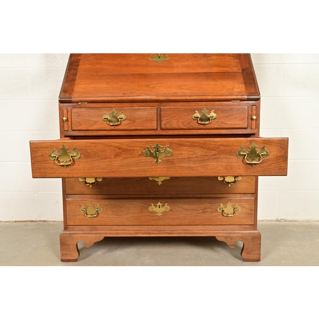 Brown L. & J. G. Stickley Georgian Cherry Wood Bureau With Drop Front Secretary Desk and Bookcase Hutch For Sale - Image 8 of 14