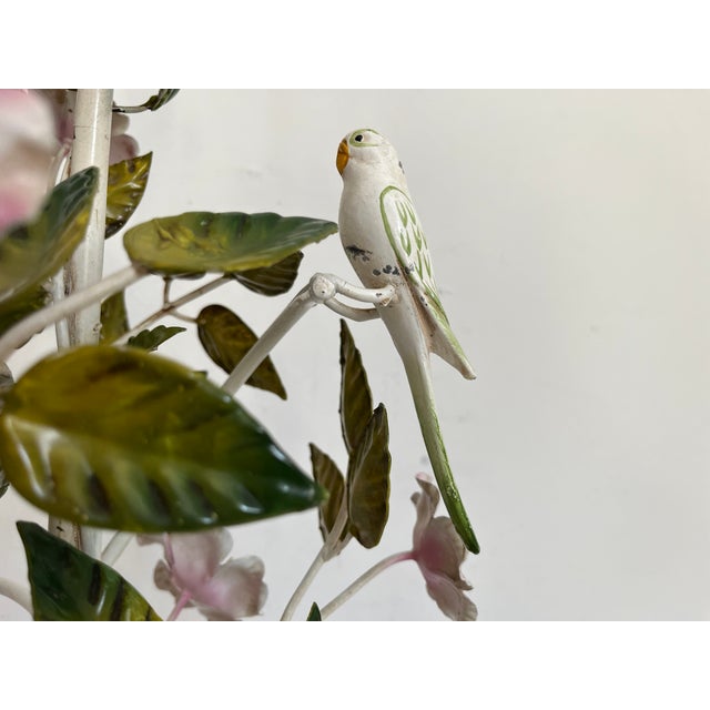 Metal Italian Peonies & Parakeets Lamp & Shade For Sale - Image 7 of 10