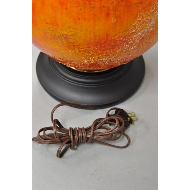 Vintage Mid Century Modern Orange Lava Glazed Bulbous Ceramic Pottery Table Lamp For Sale - Image 10 of 12