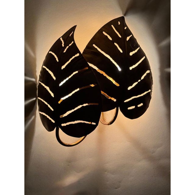 Gilt Monstera Wall Lamp with Double Leaf from Maison Jansen, France, 1970s For Sale - Image 12 of 15