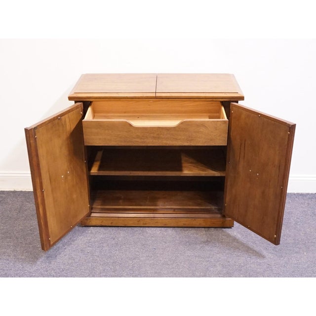 Wood Drexel Furniture Solid Pecan Mediterranean Old World 76" Flip Top Server Buffet W. Caned Doors For Sale - Image 7 of 15