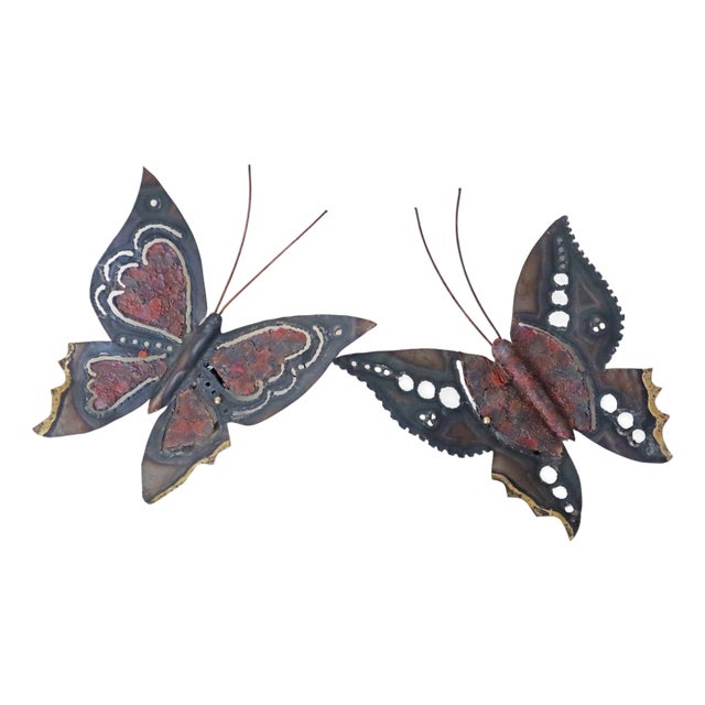 Mid-Century Modern Handcrafted Butterfly Wall Lights in Metal, 1970s, Set of 2 For Sale