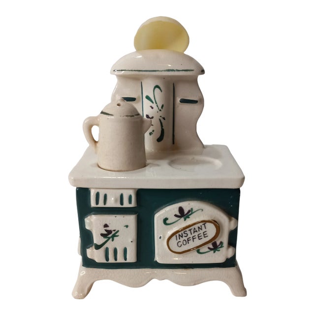 1950s Instant Coffee Green Stove Canister Figural Oven Ceramic Lego Japan For Sale
