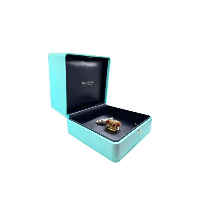 Tiffany & Co. Schlumberger Citrine Bird on a Rock Diamond 18k Gold & Platinum Pin Brooch For Sale - Image 11 of 13