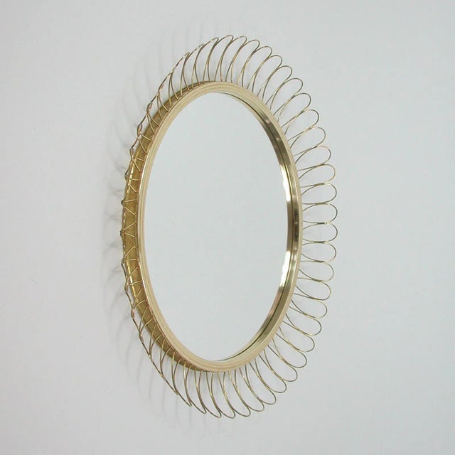 Mid-Century Swedish Sculptural Round Brass Wall Mirror, 1950s For Sale - Image 4 of 13