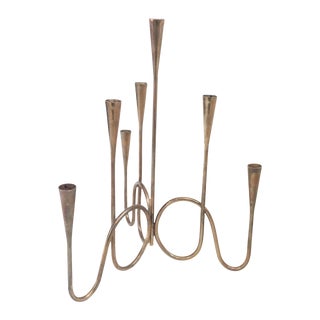 MCM Vintage Brass 7 Branch Candelabra For Sale