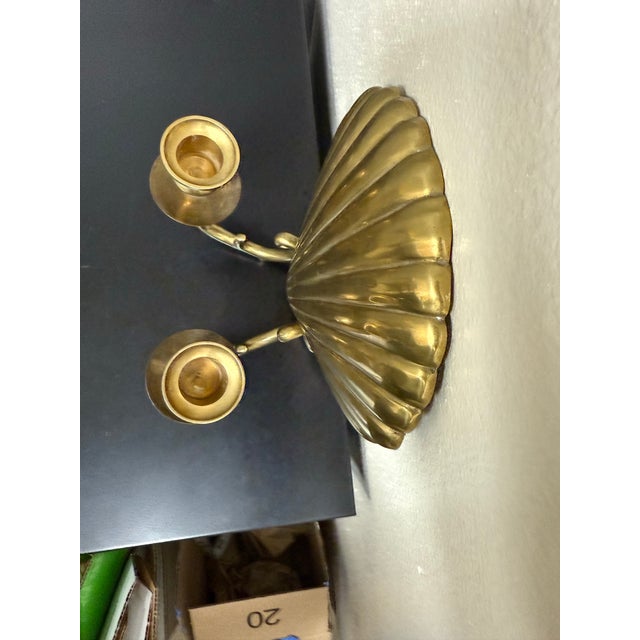 Mid-Century Hollywood Regency Brass Scallop Shell Double Candle Holder Wall Sconce For Sale - Image 10 of 12