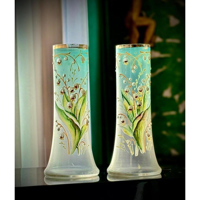 Art Nouveau Satin Glass Lily of the Valley Vases from Legras, 1890s, Set of 2 For Sale - Image 16 of 17