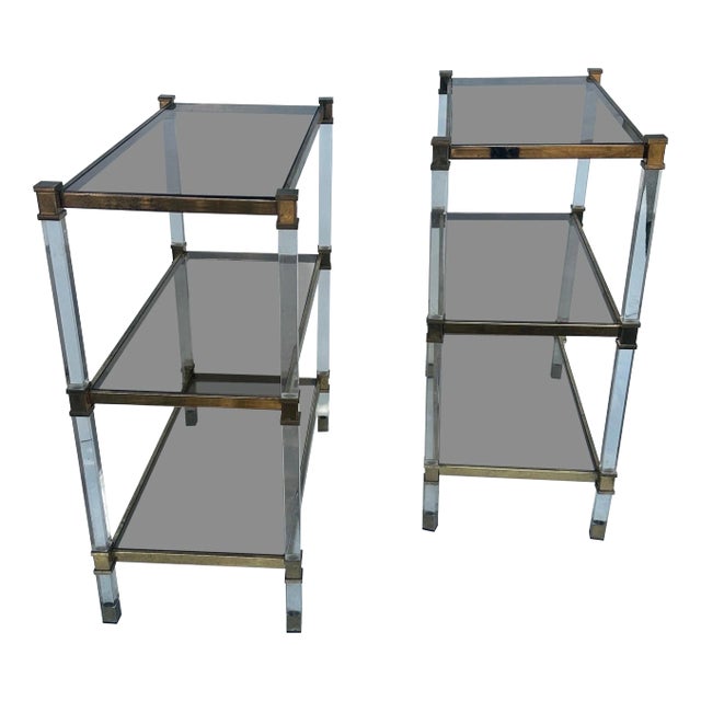 French Pierre Vandel Lucite and Brass Side Table - A Pair For Sale