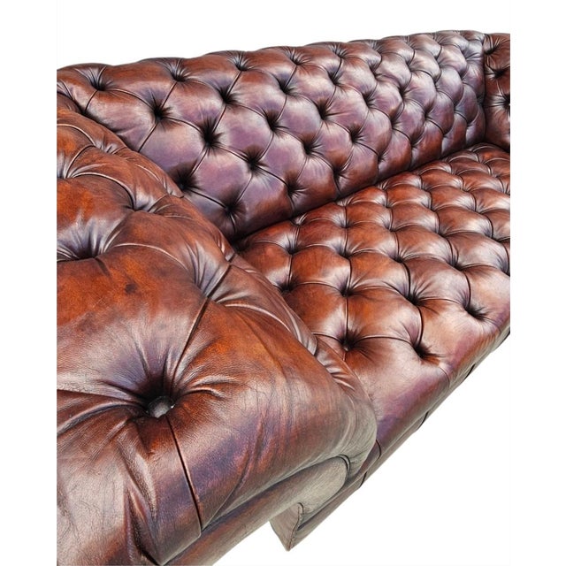 1960s Victorian Walnut Leather Upholstered Chesterfield Sofa For Sale - Image 12 of 12