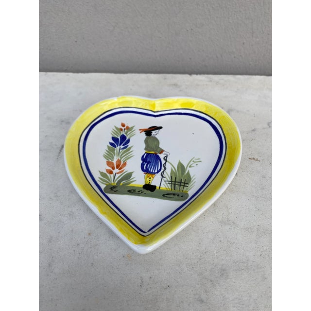 French Country French Miniature Quimper Heart Plate Circa 1950 For Sale - Image 3 of 7