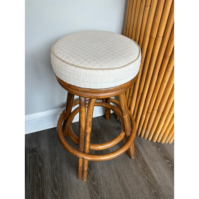 Vintage Bamboos Bar With Upholstered Bar Stools For Sale - Image 4 of 5