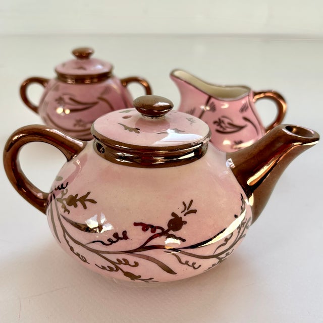 Pink Vintage Copper Lustreware Tea Set Made in England For Sale - Image 8 of 11