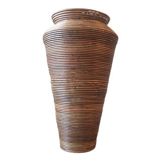 Tall Vintage Wrapped Bamboo Basket For Sale