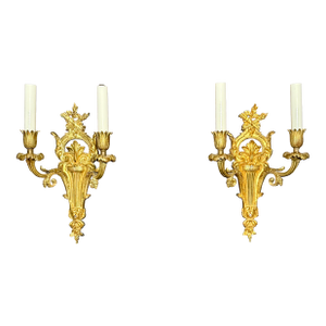 Early 20th Century Pair of Louis XVI Style Gilt Bronze Two Arm Wall Sconces