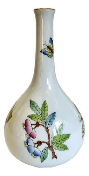 Herend Queen Victoria Hand-Painted Butterfly and Floral Porcelain Bud Vase