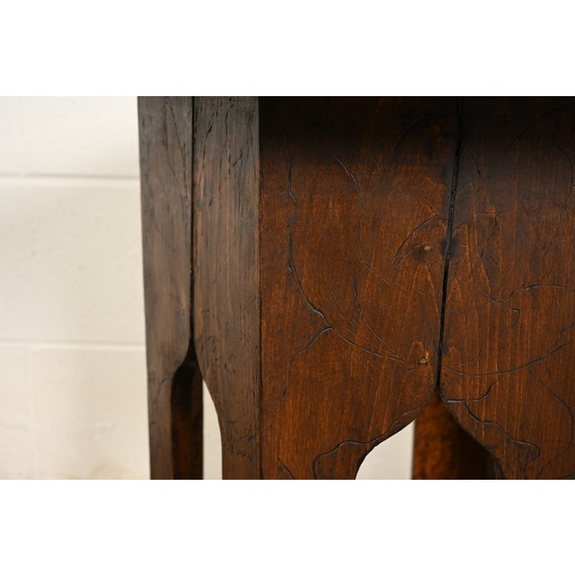 Wood Stickley Brothers Style Antique Mission Arts & Crafts Pyrography Tabouret Side Table, Circa 1910 For Sale - Image 7 of 10