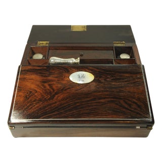 19th Century Rosewood Writing Slope with Inlay, Set of 5 For Sale