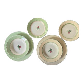 1940s Wedgwood English Cottage Cream & Mist Dinner & Side Plates - Set of Six For Sale