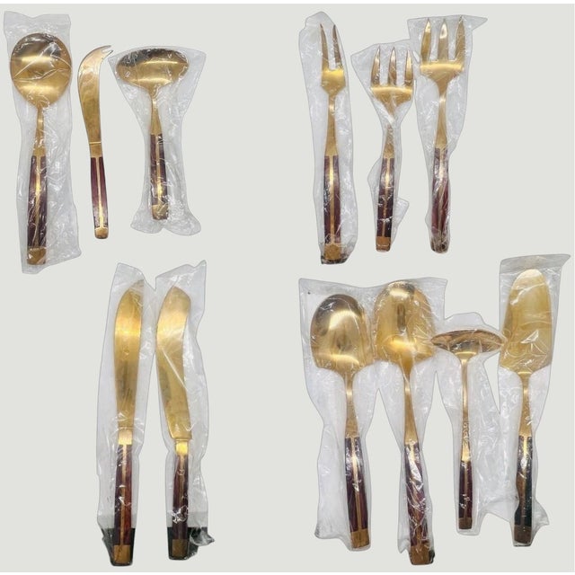 Wood Mid Century Modern Flatware Set in Rosewood & Bronze-Teak Case, Thailand- 100 Pieces For Sale - Image 7 of 11