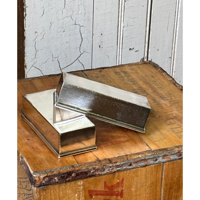 Vintage 1970s heavy-weight silver-plated cast brass desk liners by luxury Brazilian silversmith Meridional. Thick cast...