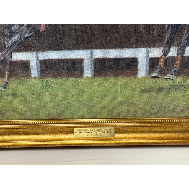 1980s 1984 Cheltenham Gold Cup Original Equestrian Oil Painting Signed by Jockeys John Francome and Phil Tuck. For Sale - Image 5 of 18