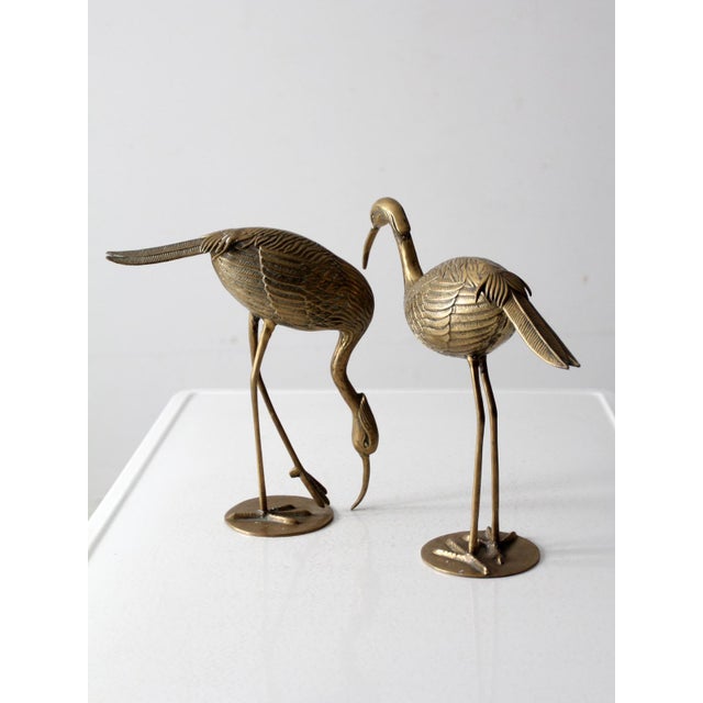 Mid Century Brass Heron Figurines Pair For Sale - Image 4 of 12