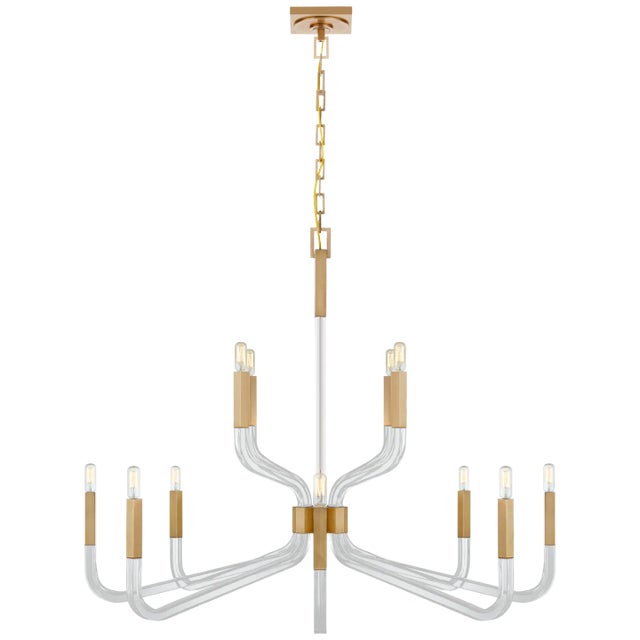 Chapman & Myers for Visual Comfort Signature Reagan Grande Two-Tier Chandelier in Antique-Burnished Brass & Crystal For Sale