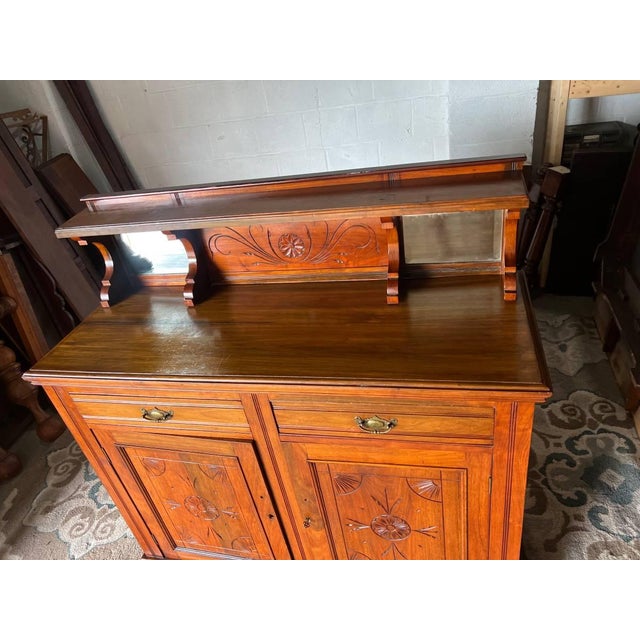 Antique 19th Century Art & Craft Style Yellow Pine and Oak Mirror Back Server Sideboard - Cabinet. For Sale - Image 9 of 12