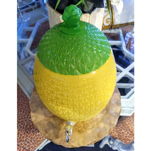 1990s 1990s Glass Yellow and Green Tropical Pineapple Beverage Dispenser For Sale - Image 5 of 6