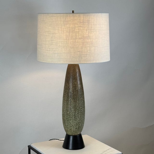 1970s Studio Ceramic Lamp With Custom Linen Shade and Diffuser For Sale In Los Angeles - Image 6 of 9
