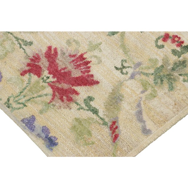 Modern Rug & Kilim’s Block Print Rug, Cream White Field and Multi-Color Flower Motifs For Sale - Image 3 of 7
