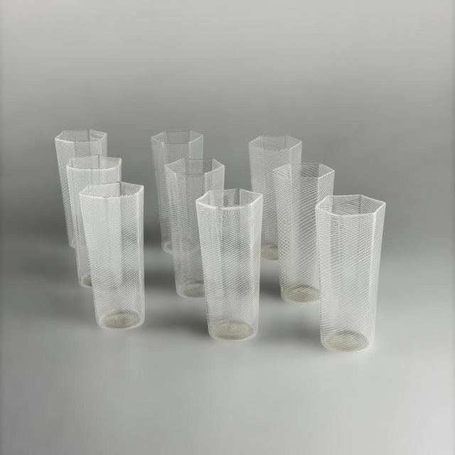 Vintage Reticello Glasses by Carlo Scarpa for Venini, 1938, Set of 9 For Sale - Image 6 of 13