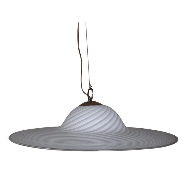 Modern White Swirl Spiral Murano Glass Pendant, 1960s For Sale