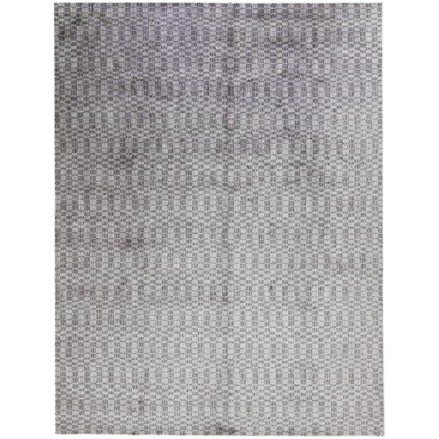 Metal 2010s Abstract Modern Handmade Gray Wool & Silk Rug For Sale - Image 7 of 7