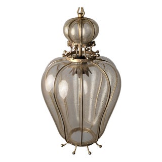 Murano Glass Lantern with Gold Foil and Brass from Barovier & Toso, 1960s For Sale