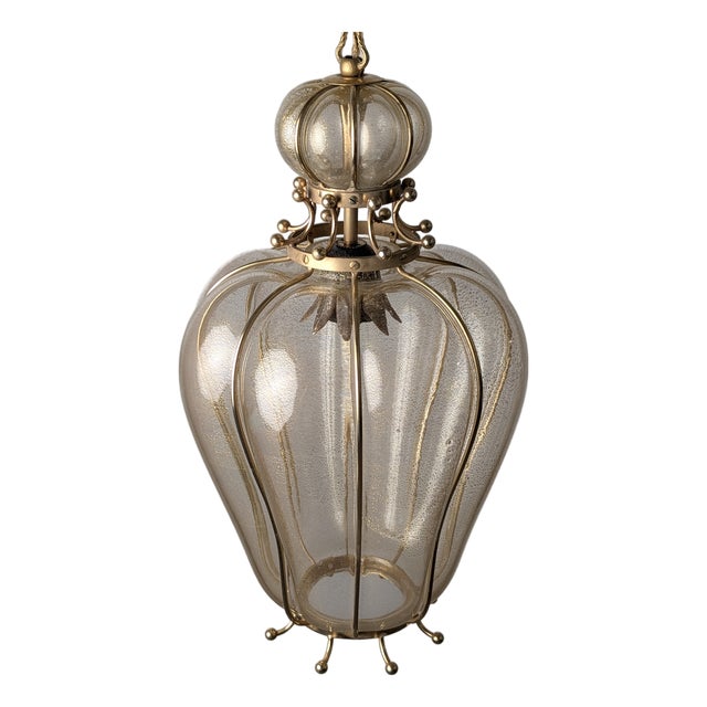 Murano Glass Lantern with Gold Foil and Brass from Barovier & Toso, 1960s For Sale