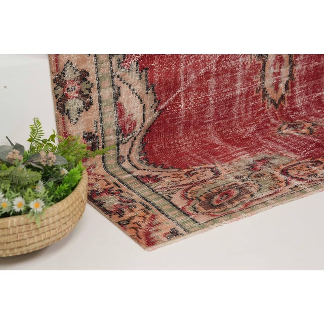 1970s 1970s Vintage Turkish Handmade Wool Cotton Red Area Rug For Sale - Image 5 of 12