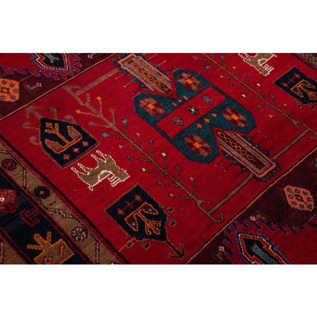 Red Vintage Handmade Persian Red Geometric Wool Runner Rug 4'9" X 10'2" For Sale - Image 8 of 10