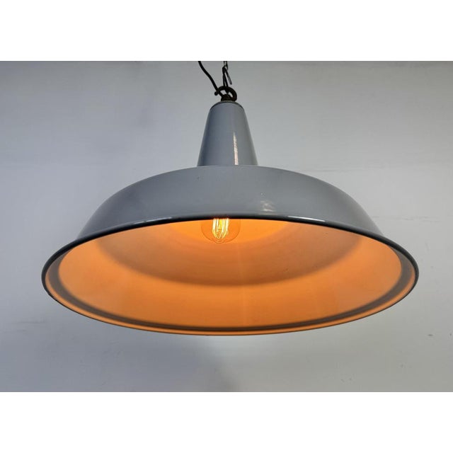 Large Industrial British Grey Enamel Factory Pendant Lamp from Benjamin, 1960s For Sale - Image 18 of 18