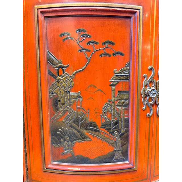 Red Late 20th Century Karges Red Lacquer Chinoiserie Console Cabinet in the Dorothy Draper Style For Sale - Image 8 of 9