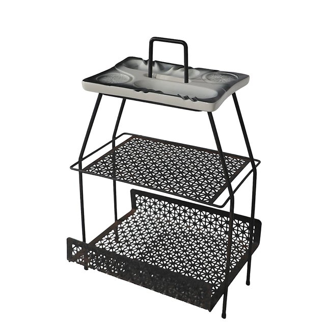 Mid Century Wire Magazine Rack Drink Table With Ceramic Ashtray C 1950 ...