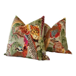 Velvet Mulberry for Lee Jofa Game Birds in Fig and Multi and Stone Pillows- a Pair