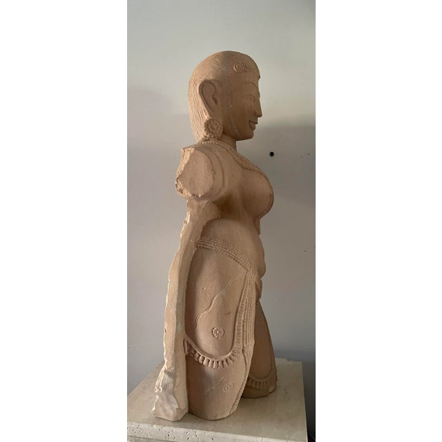 1990s Bust Lady Sculpture Statue Vintage Hand Carved Stone Decor Art Collectible For Sale - Image 10 of 12