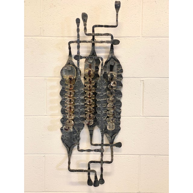 Brutalist Aplique in Wrought Iron and Glass, 1960s For Sale - Image 4 of 18