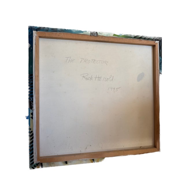 Modern 'The Protector' by Rick Herold, Reverse Painting on Vinyl, Vintage 1990's Piece For Sale - Image 3 of 3
