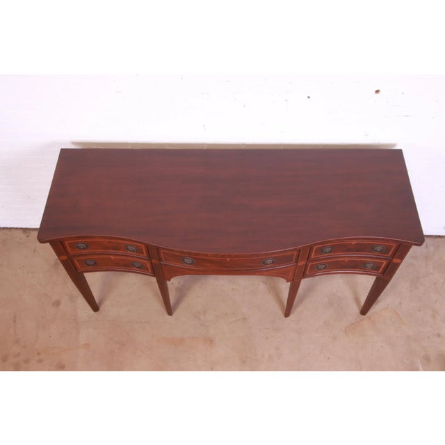 Baker Furniture Hepplewhite Flame Mahogany and Inlaid Satinwood Sideboard, Newly Refinished For Sale - Image 9 of 13