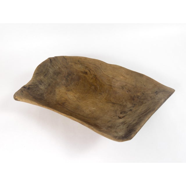 Wood Vintage Hand-Carved Wooden Trough Bowl – Sculptural Rustic Centerpiece With Natural Patina For Sale - Image 7 of 18